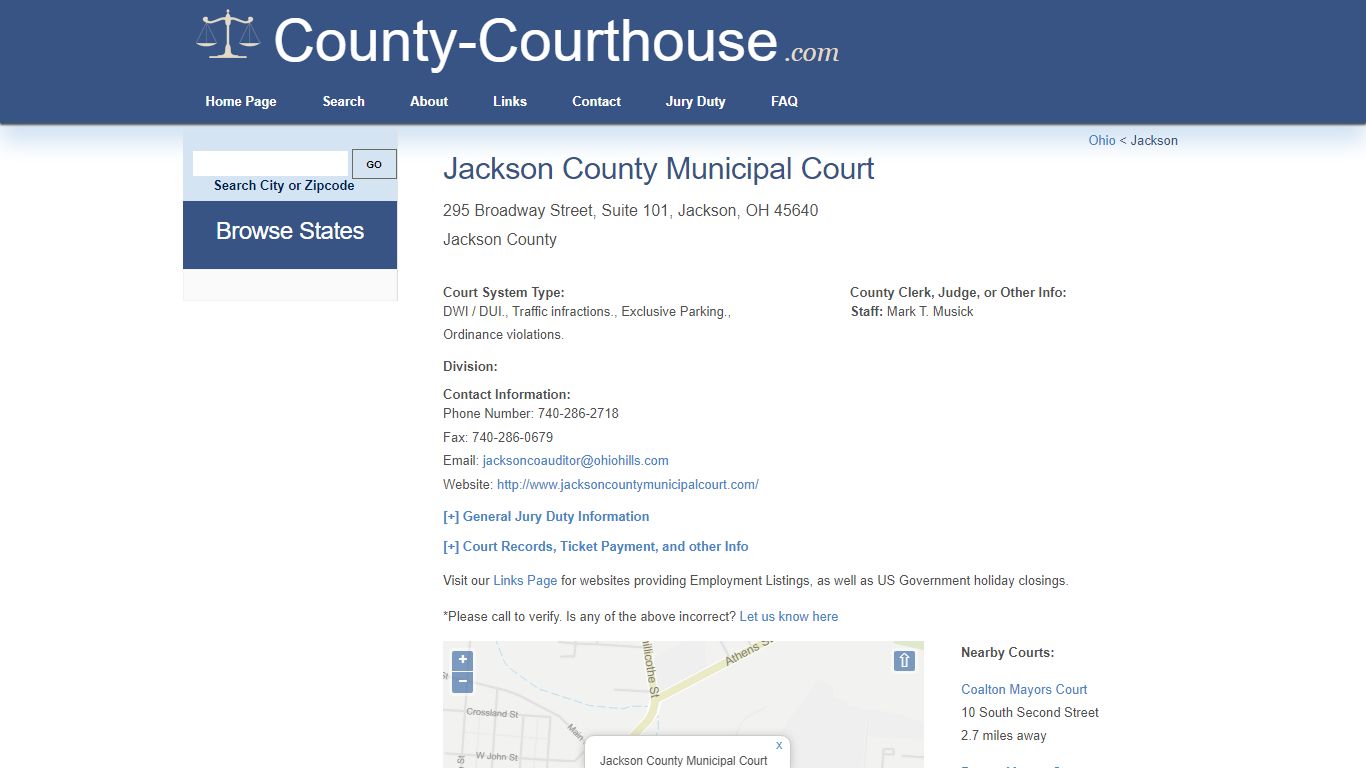 Jackson County Municipal Court in Jackson, OH - Court Information